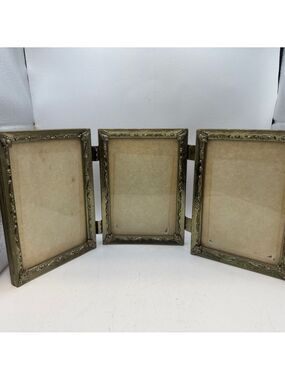 Vintage Tri-Fold Triple Gold Tone Frames 5 x 7 Hinged Portrait
